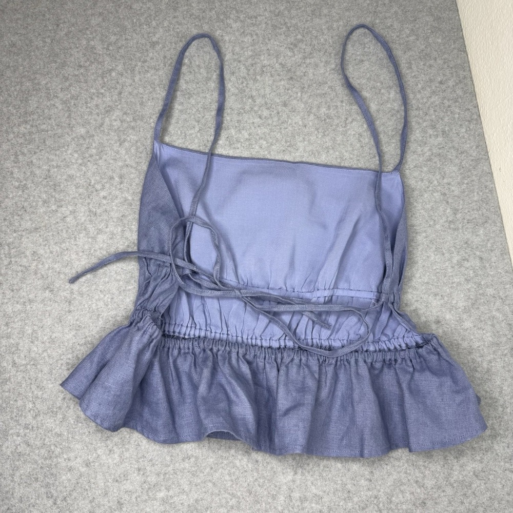 Reformation Blue Pollie Linen Crop Top Ruffle Beach Boho Womens Medium - Picture 6 of 7